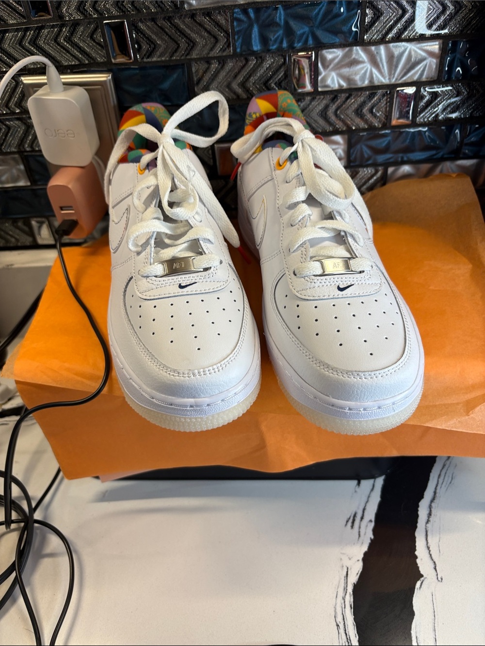 Nike Women’s White Athletic Shoes with Multicolor Accents